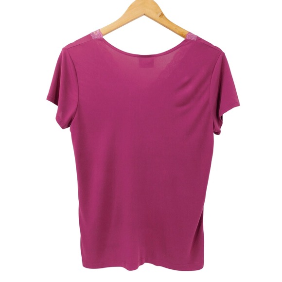 Vintage JKLA California Women's Top Lace‎ V Neck Short Sleeve Purple Blouse - Picture 2 of 4